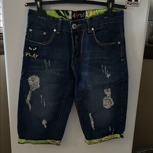 Comme des Garcons PLAY Distressed Blue Jean Shorts